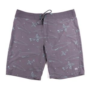 Travis Mathew Board Shorts Whale Fish Swimwear 34